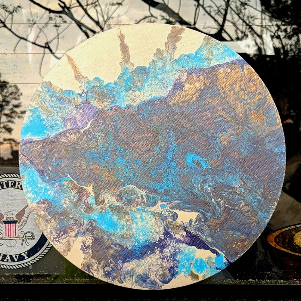 Original acrylic pour painting on unique canvas